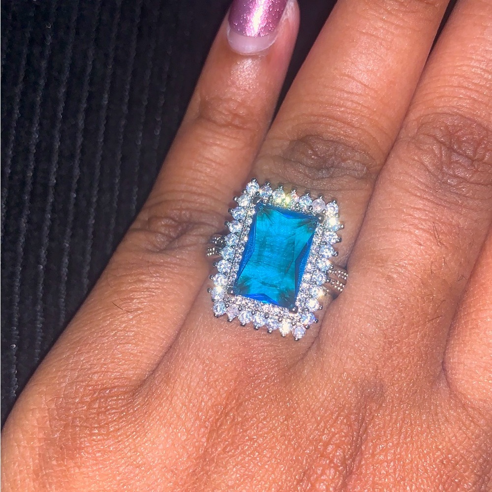 Light Blue Square Cut Gemstone Ring
